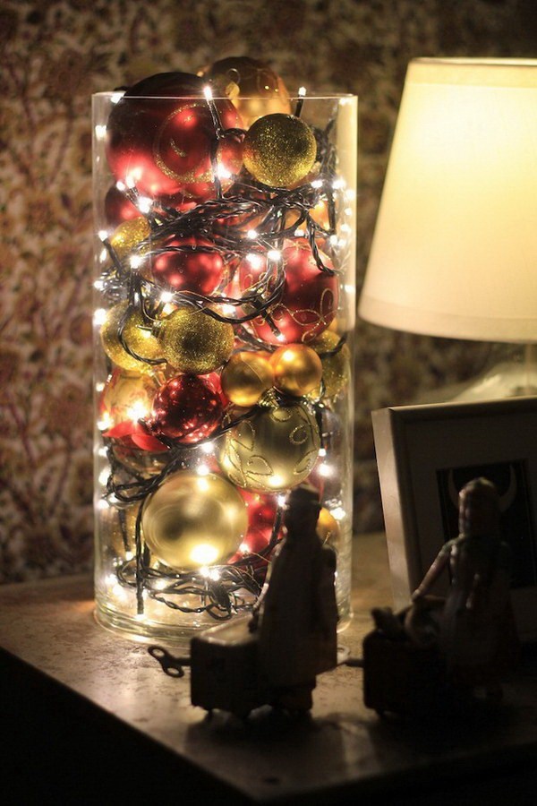 christmas lights vase