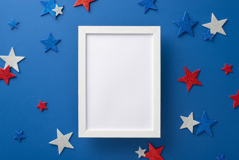 American flag themed photo display in red, blue and white colors