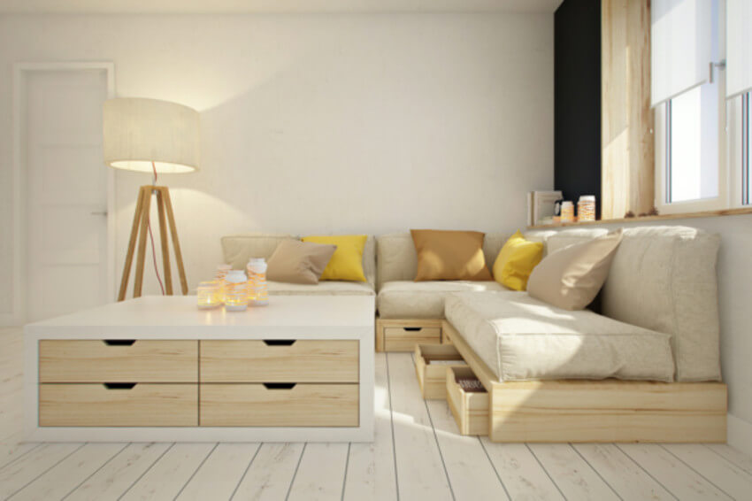 Low furniture creating horizontal lines will make your room look more spacious