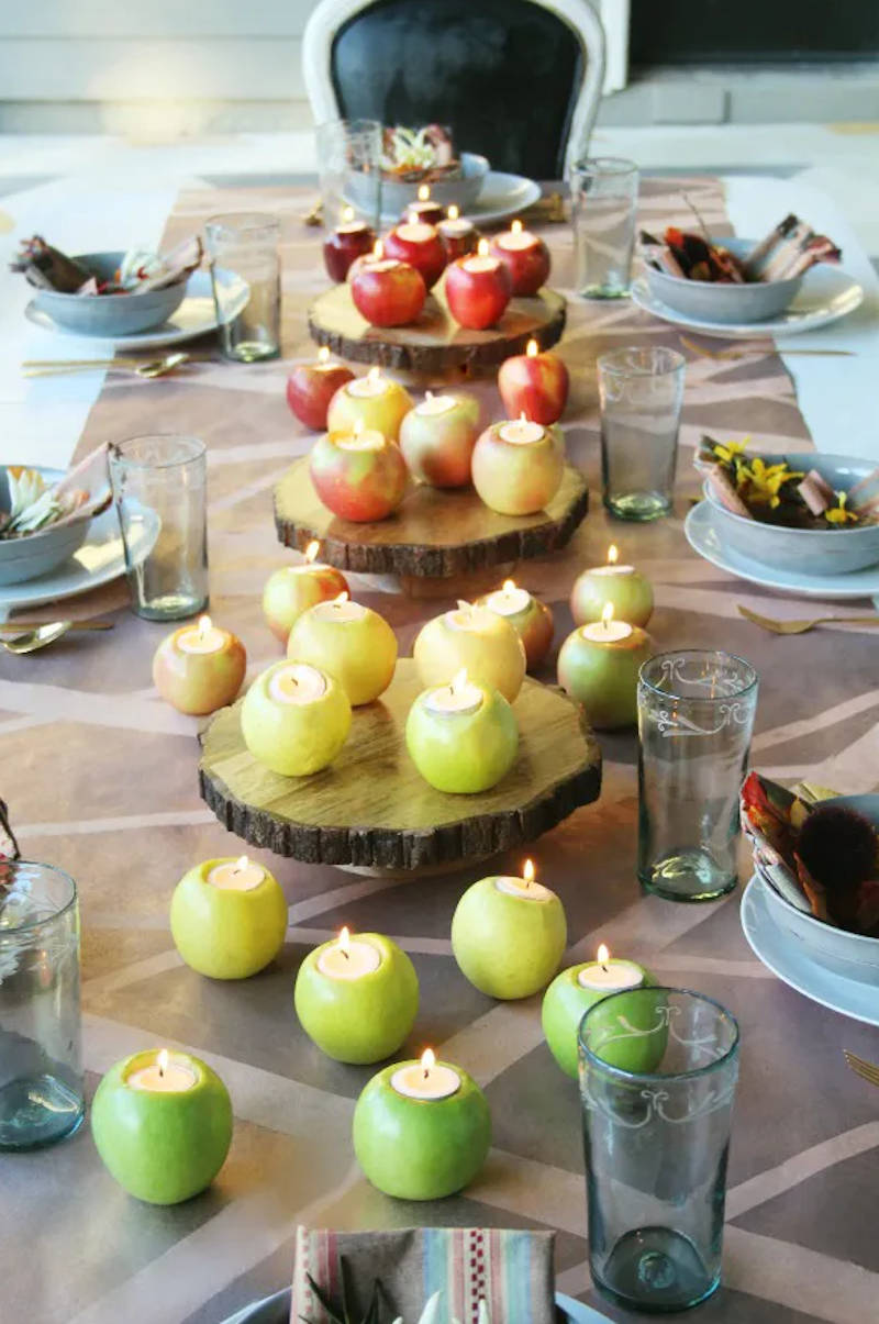 apple candles and table decor