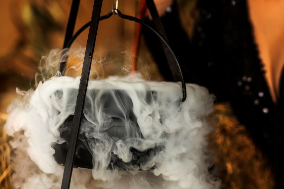 Witch's cauldron emitting smoke