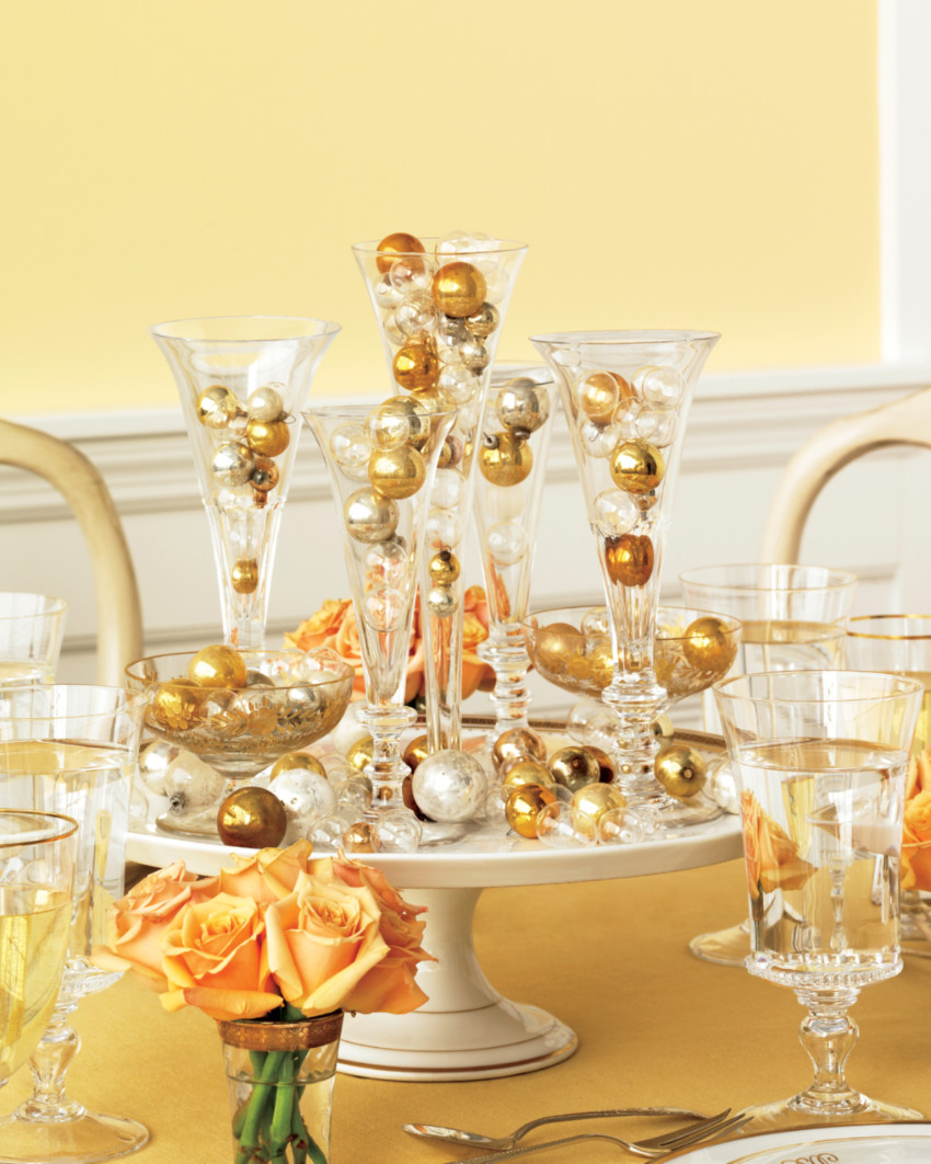Golden ornaments are easy to DIY. Source: Martha Stewart