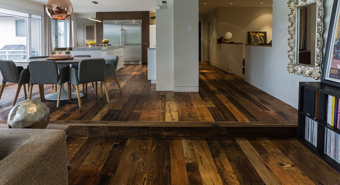 Reclaimed wood can also be used for flooring. Source: Northern Wide