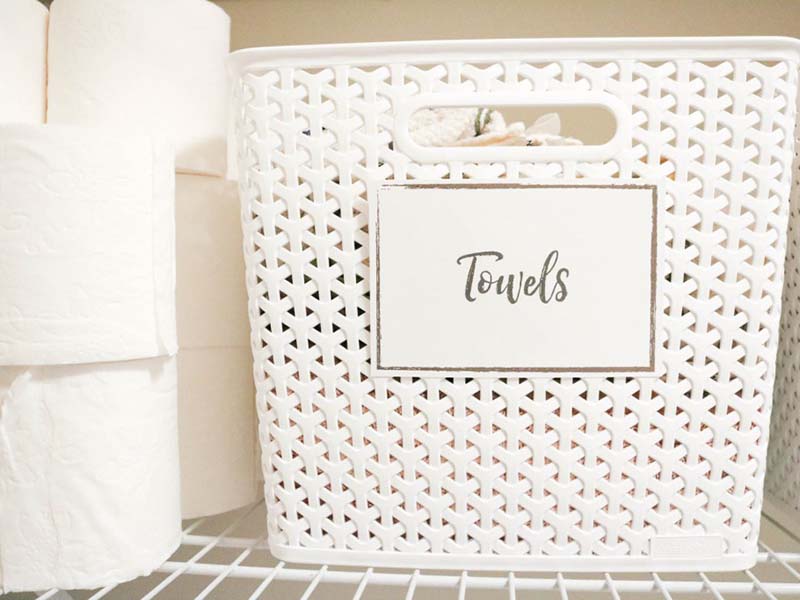 add labels to baskets to keep things organized