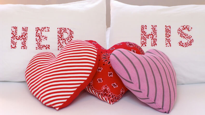Add fluffy heart-shaped pillows to your home. Source: Sew Sweet Vintage