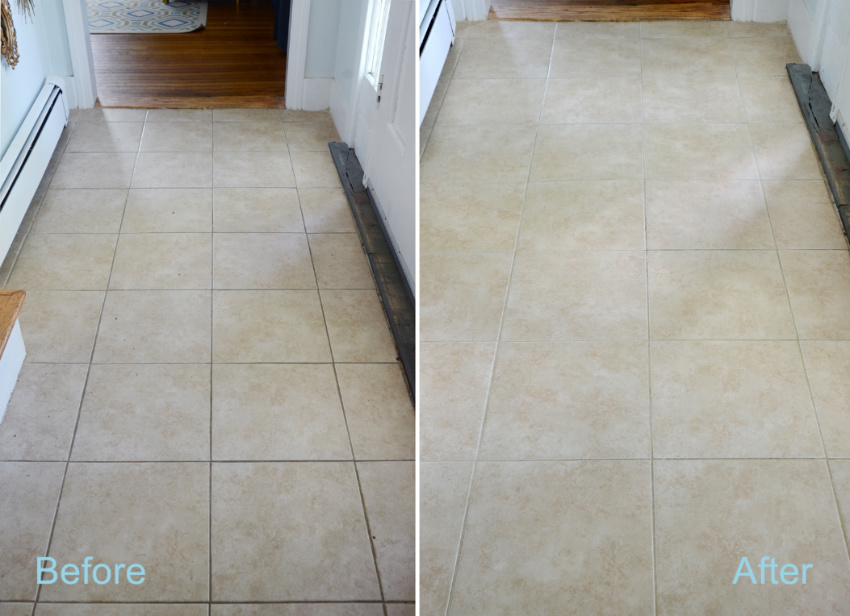 Never forget the grout when cleaning your tiles! Source: DIYs