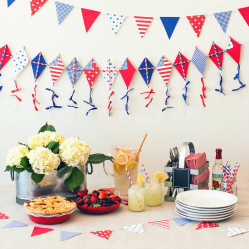 Make a simple garland to decorate for a 4th of July party.