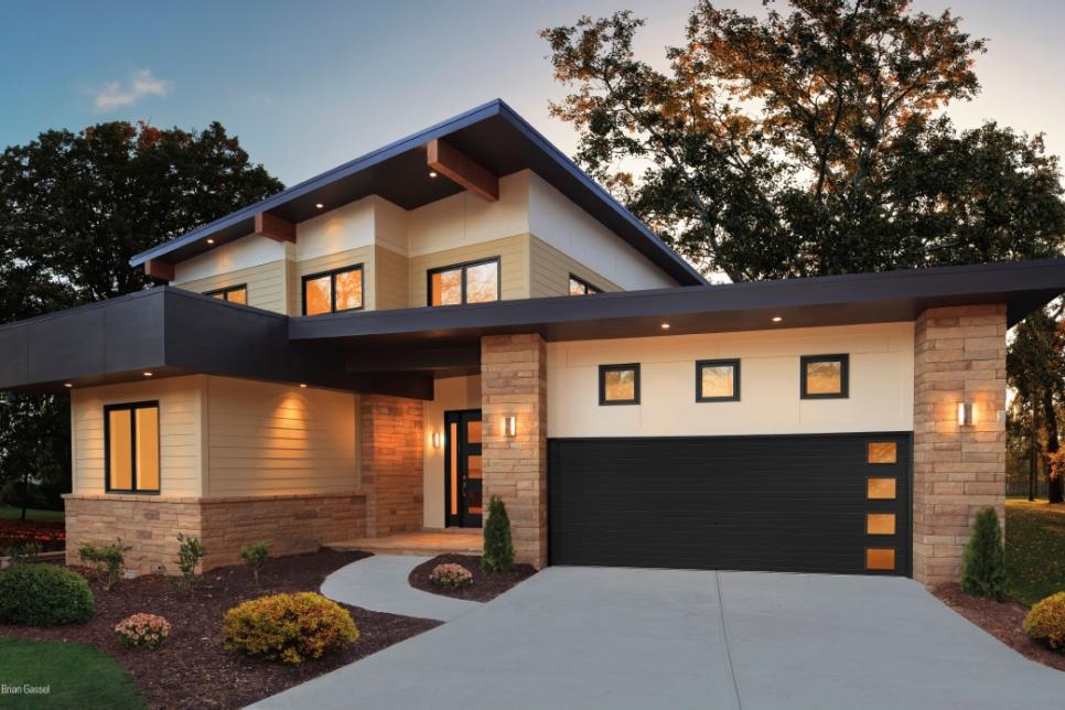 A modern black garage door. Source: HGTV