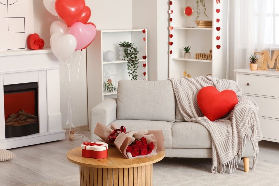 A room decorated with a valentine's day theme