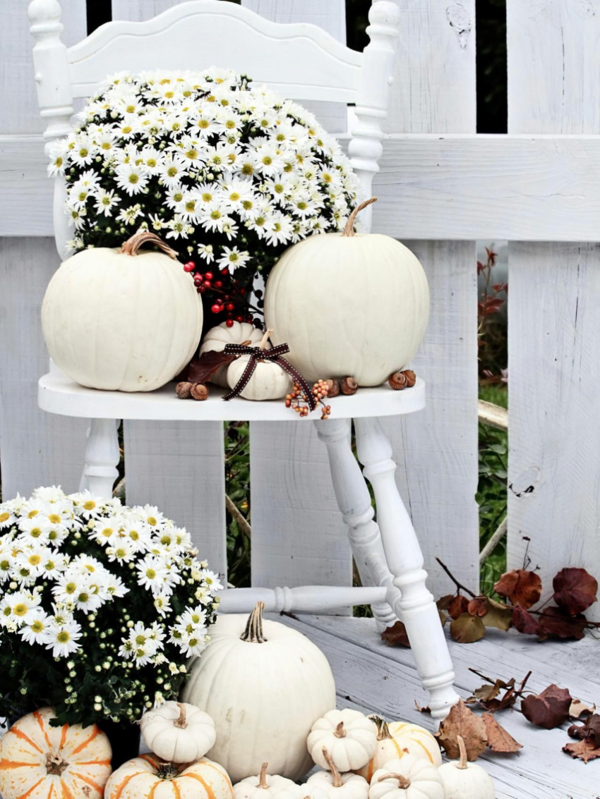 Don’t fancy the usual color palette of the season? Try white pumpkins instead! Source: DIY Network
