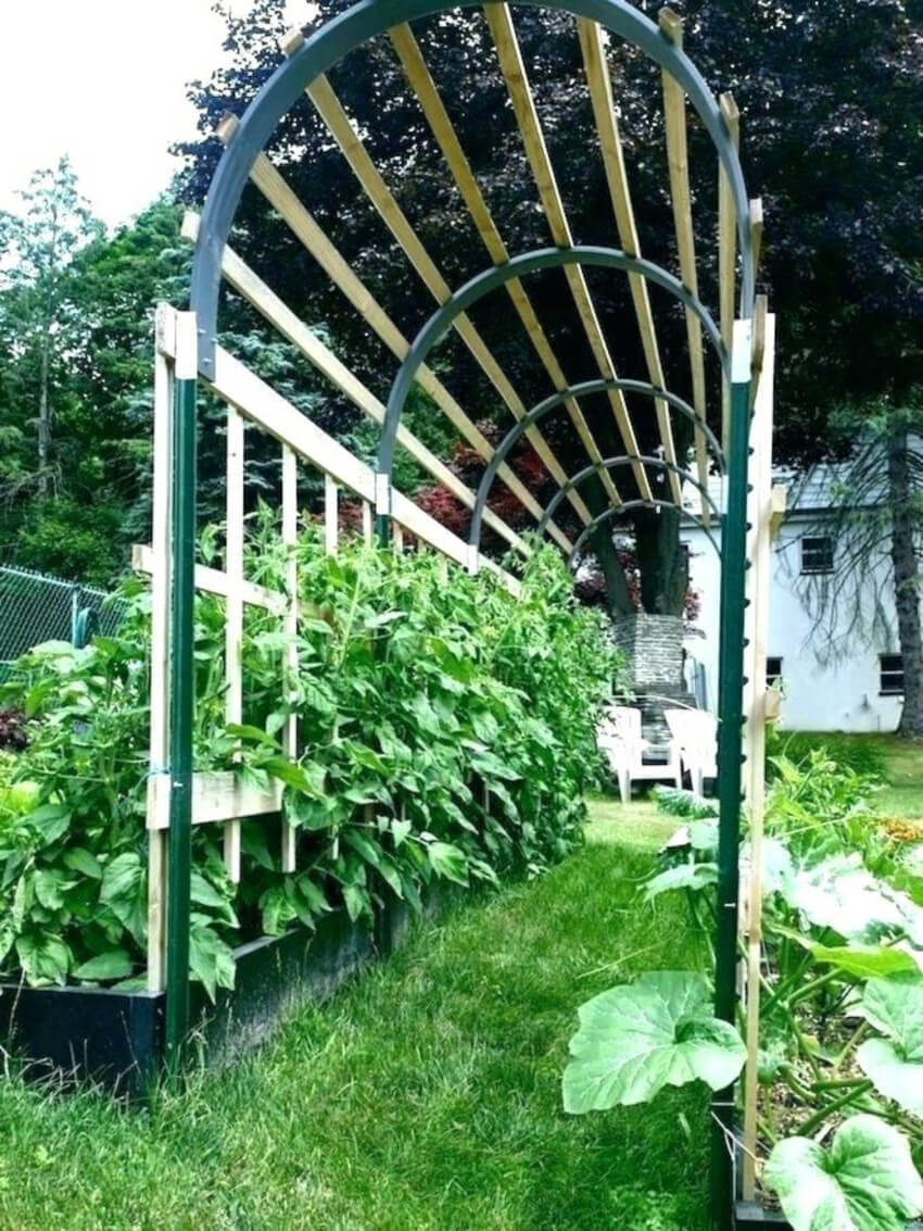 Create a trellis archway with wood and plants that match your exisiting garden.