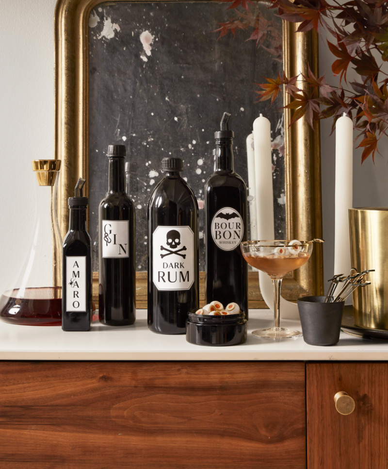 A collection of ominous bottles for a witch's house. Source: Martha Stewart